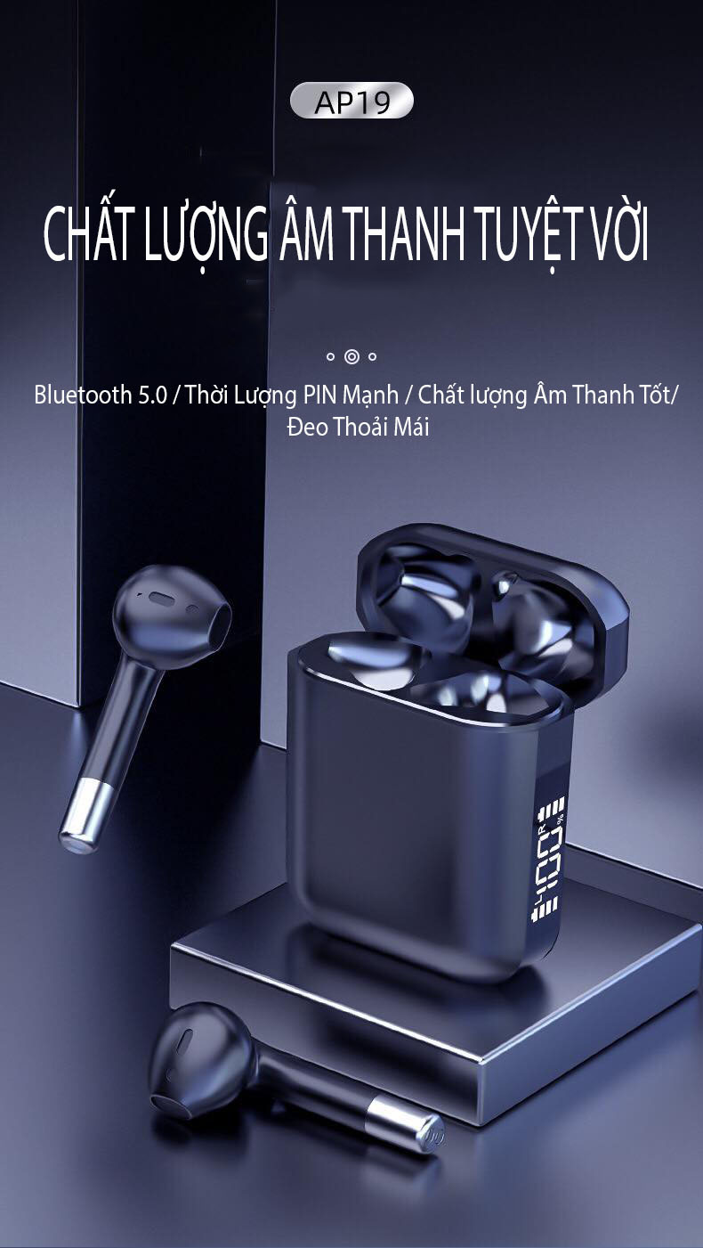 Tai nghe bluetooth không dây Anncoe Annpods AP19 True Wireless chống ồn hiệu quả - Thiết kế trẻ trung, cá tính – Định vị - Cảm ứng – Thời gian sử dụng lên tới 4h - Hàng Chính Hãng