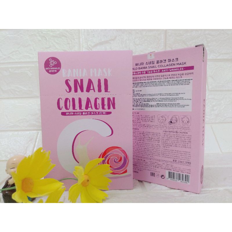 Mặt nạ dưỡng da chiết xuất ốc sên SWLD Bania Mask Snail Collagen - Hộp 10 miếng