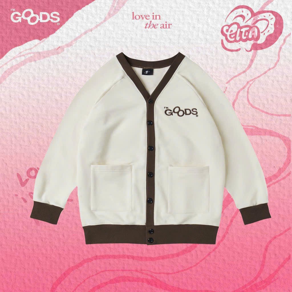 Hình ảnh Áo Khoác Cardigan Dài Tay GOOS form rộng phối màu viền NÂU thời trang hàn quốc