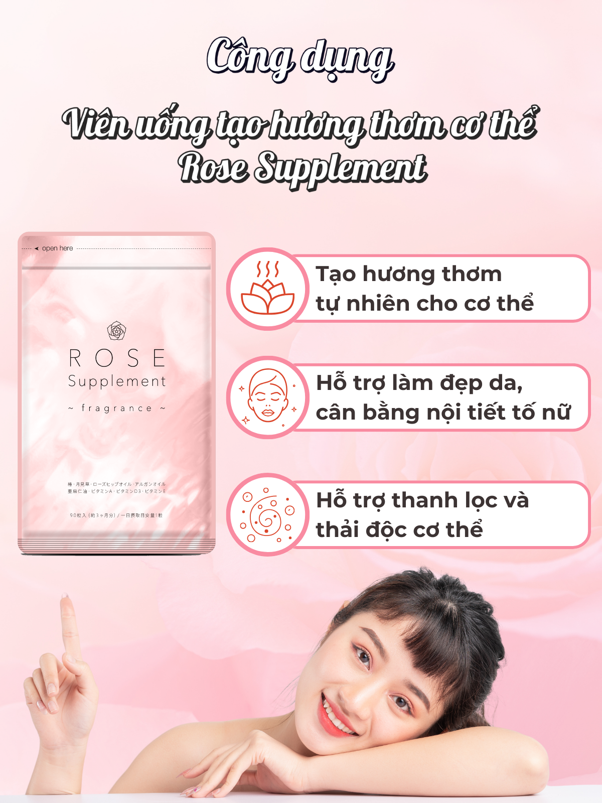 Viên Uống Tạo Hương Thơm Tự Nhiên Cho Cơ Thể Rose Supplement Seedcoms Nhật Bản