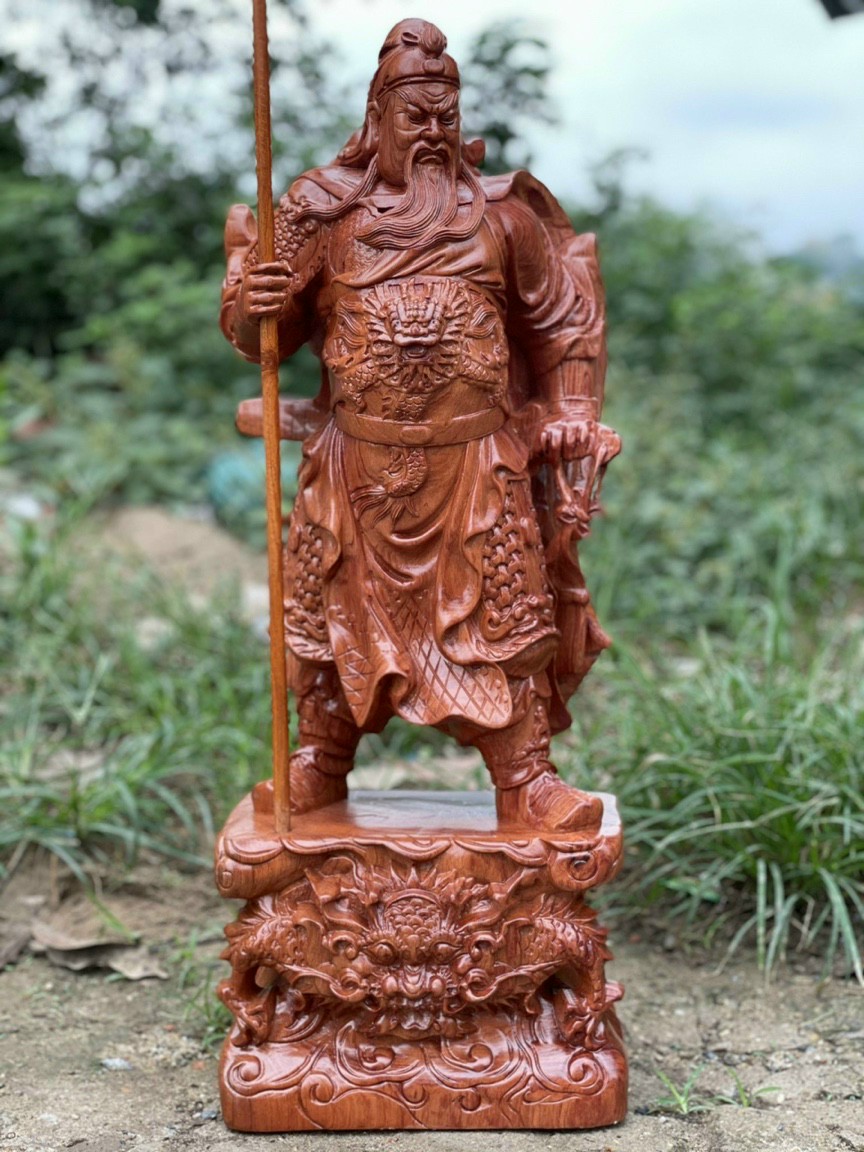 Tượng quan công trấn ải bằng gỗ hương kt cao 60×24×15cm