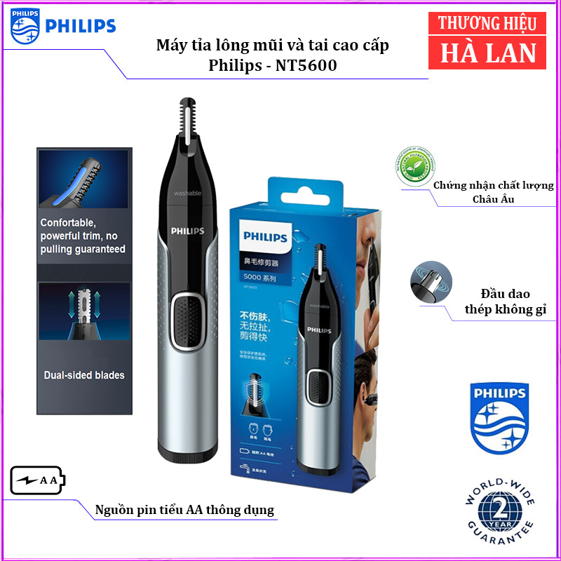 Máy tỉa lông mũi và tai Philips NT5600 Chiều rộng mũi dao 21 mm (13/16 &quot;) Bảo hành chính hãng 24 tháng