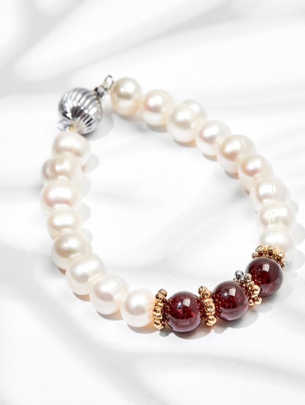 Vòng Tay Ngọc Trai Hồng Đá Hồng Thạch Lựu Garnet Tự Nhiên