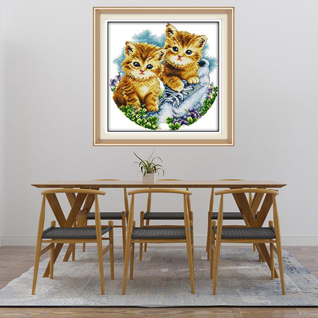 Counted & Stamped Cross Stitch Kits Printed Two Cute Cat Pattern DIY Needlecrafts for Beginners Adults