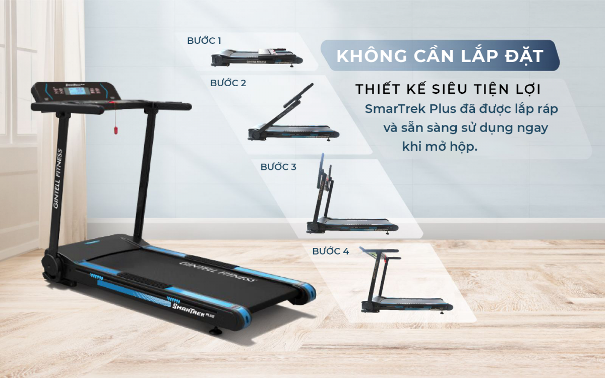 [BH 1 Năm] Máy chạy bộ GINTELL SmarTrek Plus | Nâng dốc | Gấp gọn 