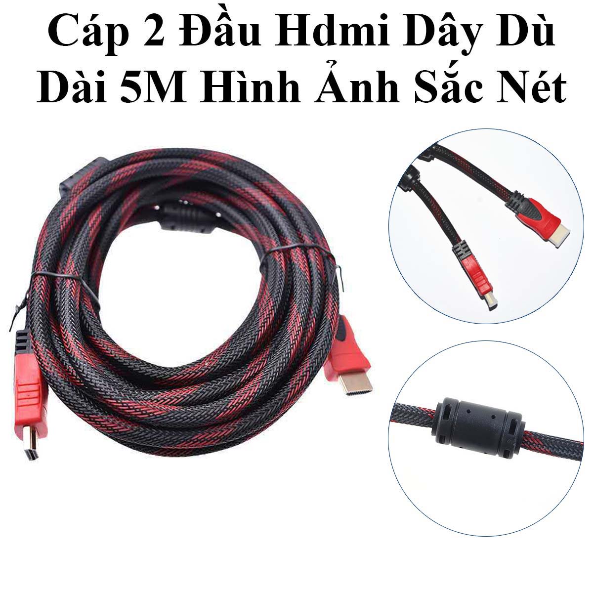 Cáp 2 Đầu Hdmi Dây Dù Dài 5M Hình Ảnh Sắc Nét Chuẩn Full Hd