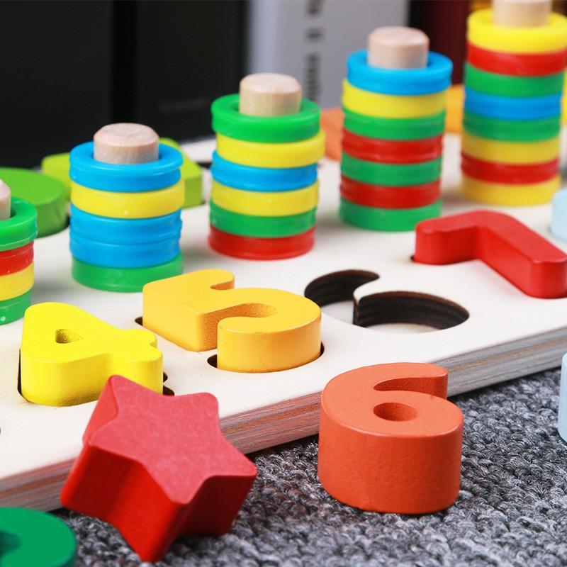 Giáo Cụ Montessori Cột Tính Hình Và Số 2 In 1 Cho Bé