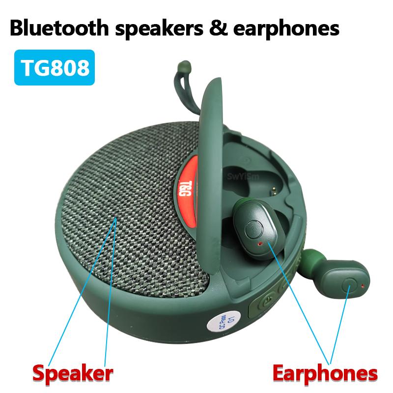 TG808 Mini Wireless Bluetooth Loa không dây Tai nghe không dây hai trong một Subw-One Color: Army green
