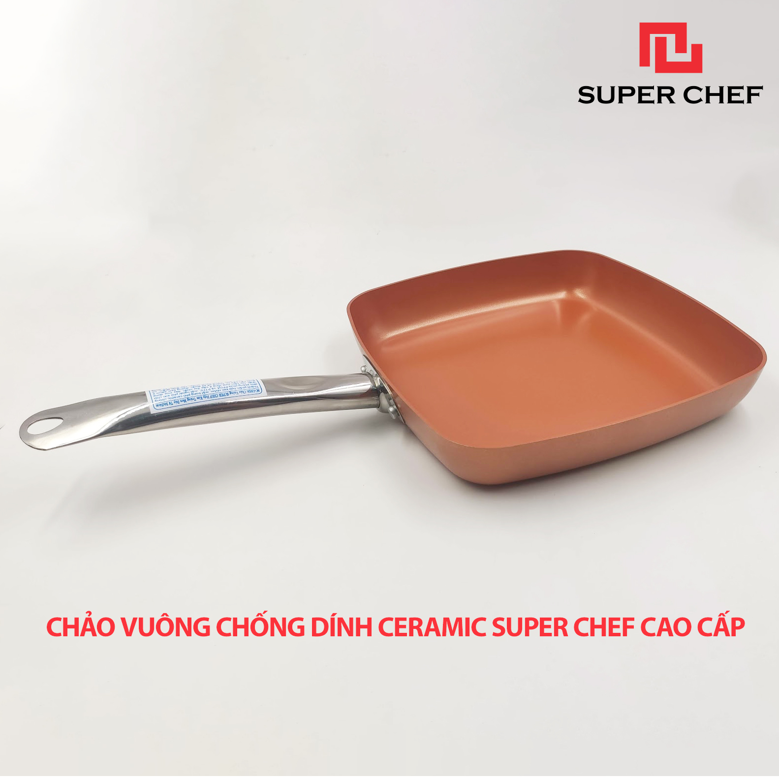 Chảo Chống Dính Vuông Super Chef Ceramic Gốm Đảm Bảo An Toàn Sức Khỏe, Không Bong Tróc, Giảm Trầy Xước, Hạn Chế Dầu Mỡ, Siêu Bền Bỉ, Sang Trọng Bắt Mắt và Tiện Lợi ( size từ 20cm -24cm