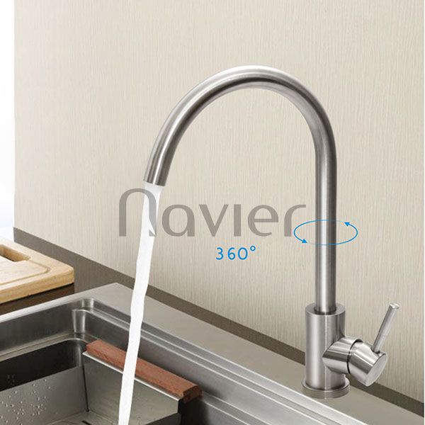 Vòi rửa chén nóng lạnh uốn tròn inox304 Navier NV-206