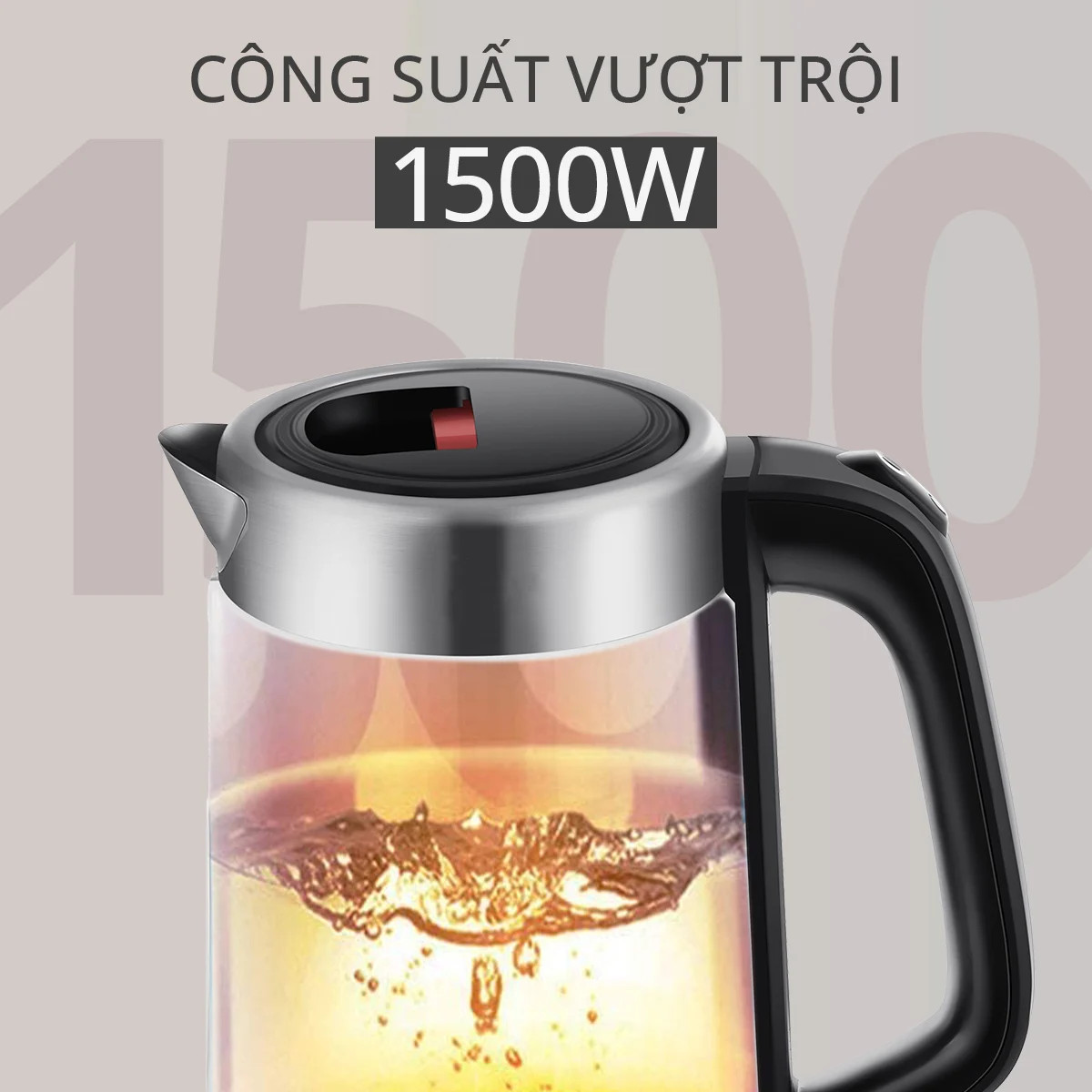 Bình đun 1.8L thủy tinh borosilicate mâm inox 304 Mishio MK341 - Hàng chính hãng