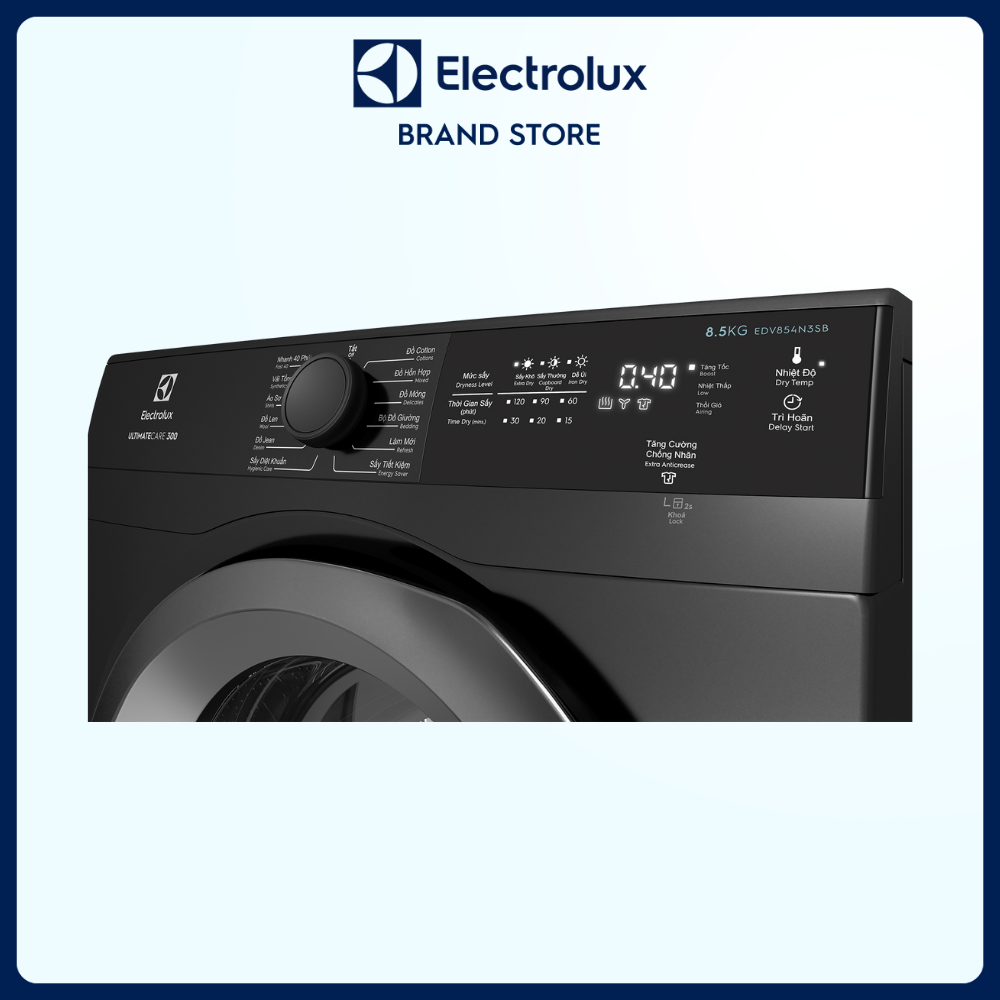 Máy sấy thông hơi Electrolux 8.5kg UltimateCare 300 - EDV854N3SB - Lồng giặt chuyển động luân phiên, giảm nhăn, giảm phai màu, tính năng khóa trẻ em [Hàng chính hãng]