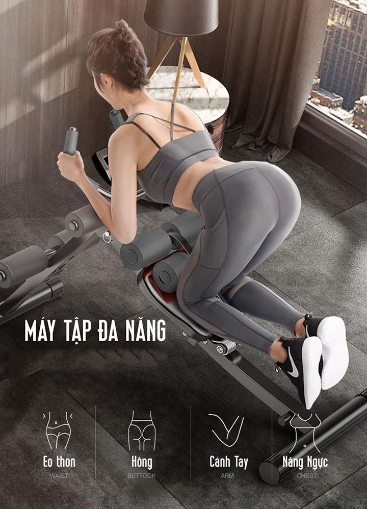 Máy Tập GYM, Tập Cơ Bụng Đa Năng Mẫu Mới Kết Hợp Tay, Ngực - Chất Liệu Thép Chịu Lực Tốt, Tải Trọng 150kg + Tặng Dây Kéo Tập Tay