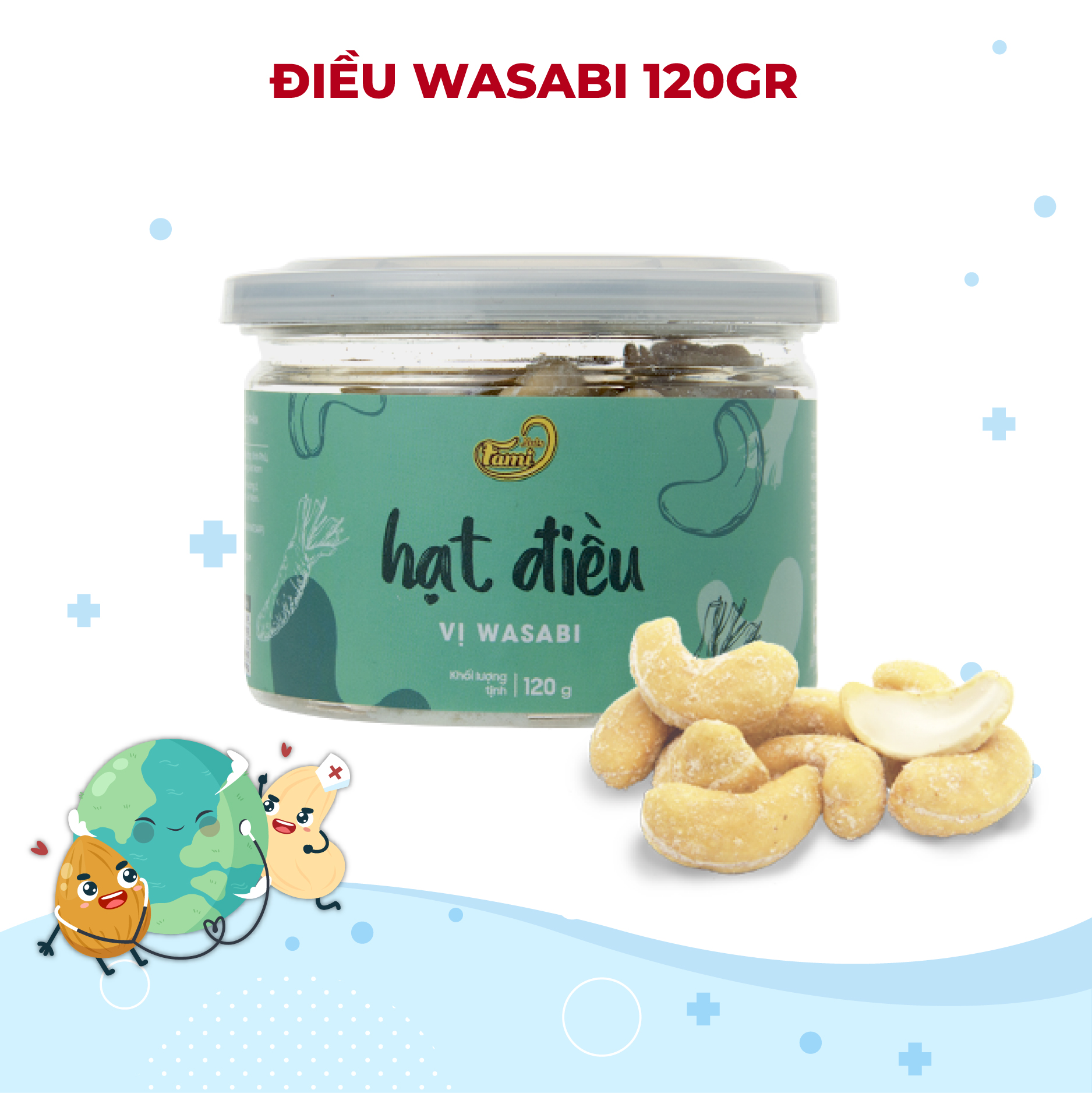 Hạt điều tẩm vị Wasabi hũ 120g thương hiệu FAMINUTS