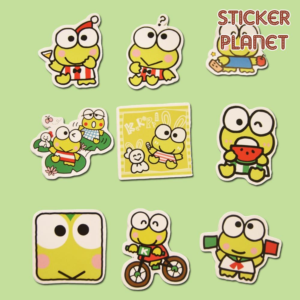 Bộ sticker sanrio ếch xanh Keroppi trang trí mũ bảo hiểm, đàn, guitar, ukulele, điện thoại laptop