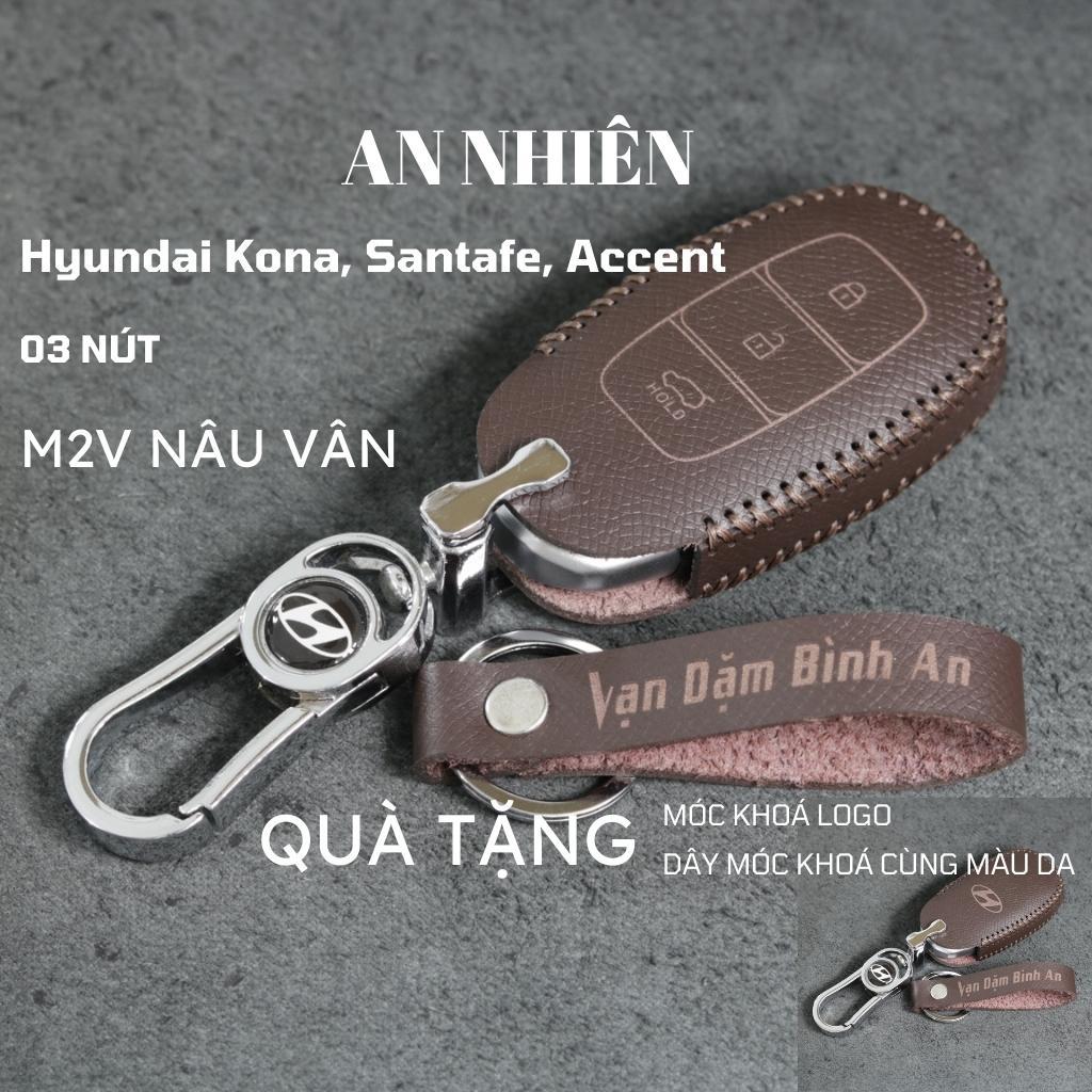 Bao da dành cho móc khoá bọc ốp chìa khóa xe ô tô Hyundai Kona, Santafe 2018 - 2020, Accent 3 nút bấm, Hyundai12