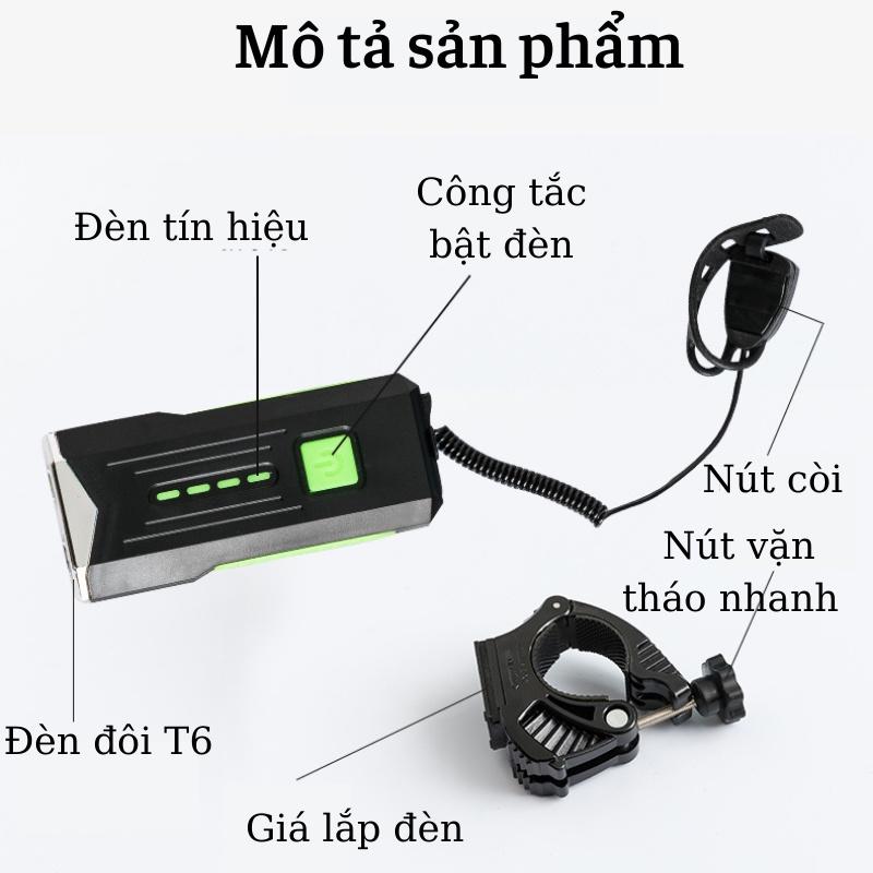 Đèn Pha Xe Đạp Thể Thao Siêu Sáng Có Còi - Đèn Led Chống Nước Sạc USB Tiện Lợi