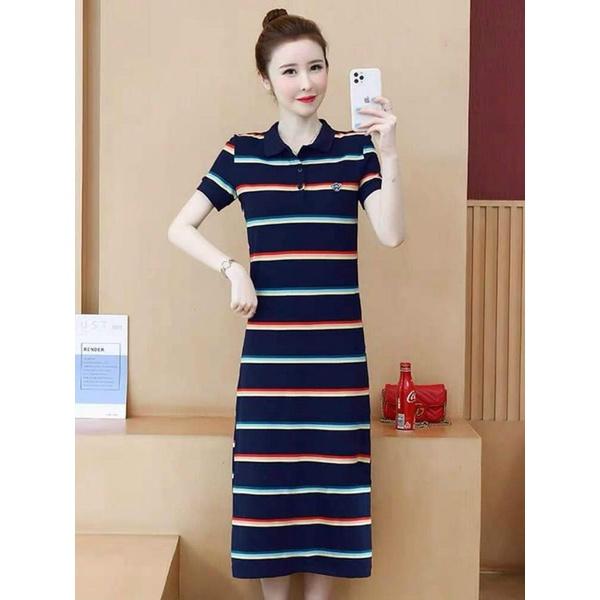 HÀNG NHẬP - ĐẦM THUN SUÔNG HỌA TIẾT SỌC NGANG SẮC MÀU