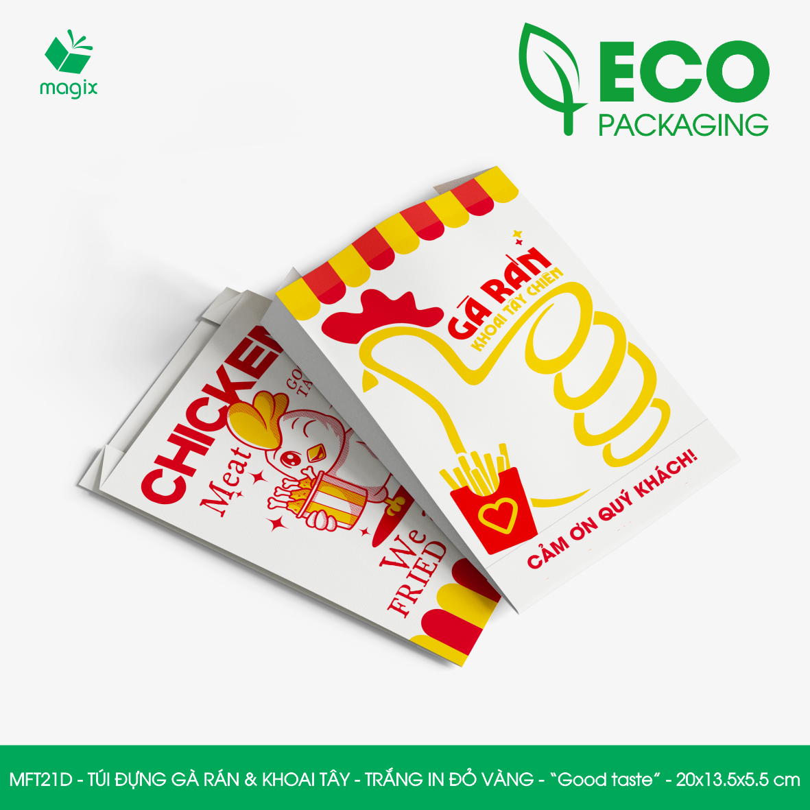 MFT21D - 20x13.5x5.5 cm - 1000 Túi giấy MG đựng gà rán và khoai tây chiên, túi đựng thực phẩm