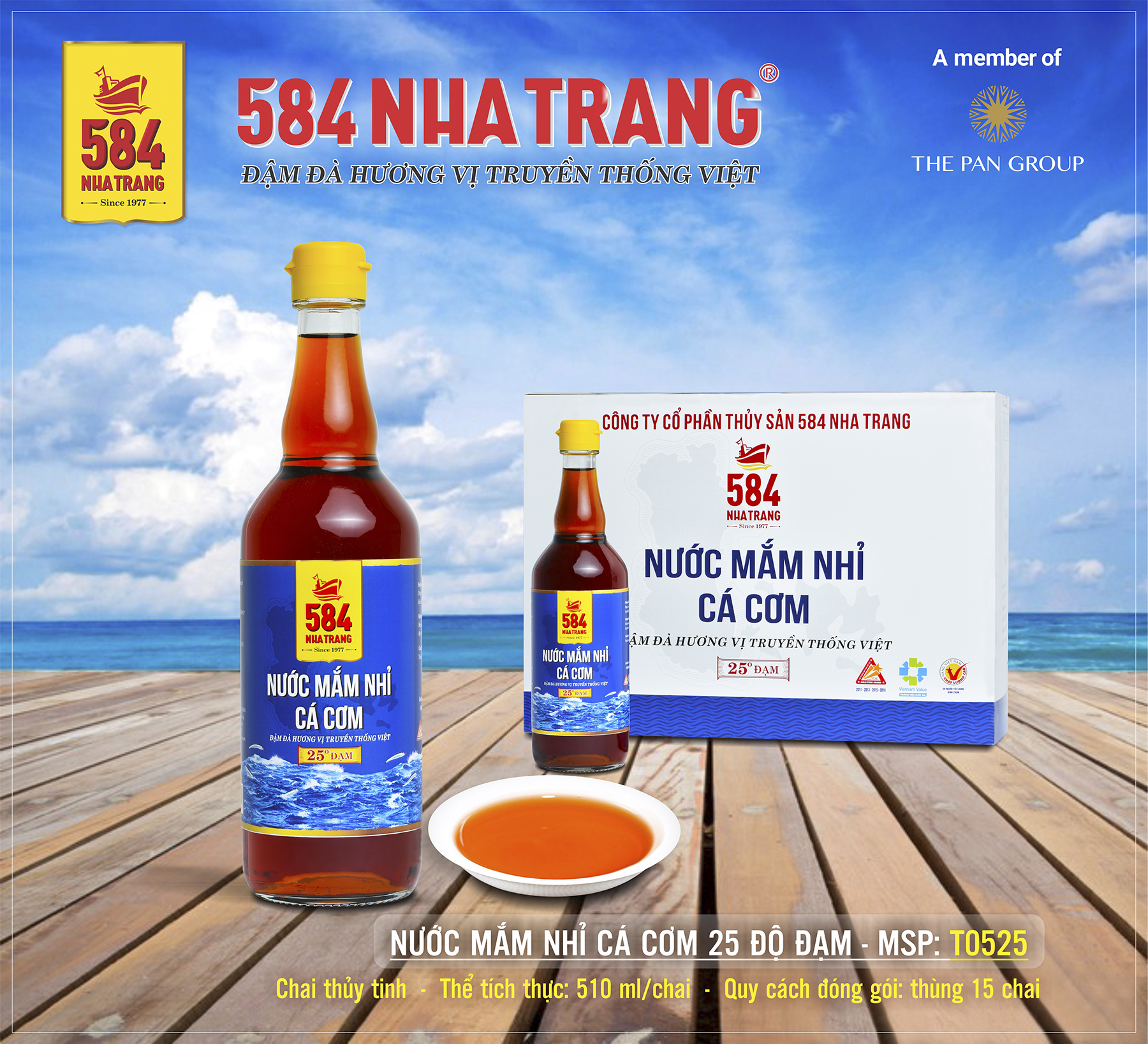 Thùng 6 Chai Nước mắm Nhỉ Cá cơm 584 Nha Trang - 25 độ đạm - Chai Thủy Tinh 510ml