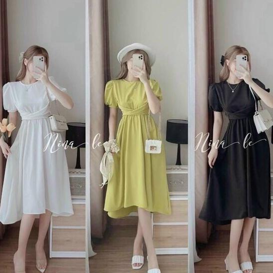 Đầm váy nữ cổ tròn họa tiết tôn dáng 3 màu sang trọng dự tiệc dạo phố đi chơi Hàn Quốc