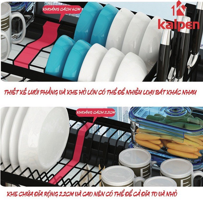 Kệ Đựng Chén Bát Trên Bồn Rửa Thông Minh Kalpen KB2K85 Sơn Đen Tĩnh Điện 5 Lớp, Đựng Chén Bát Gia Vị Đũa Thớt Dao Muỗng Gọn Gàng - Hàng chính hãng
