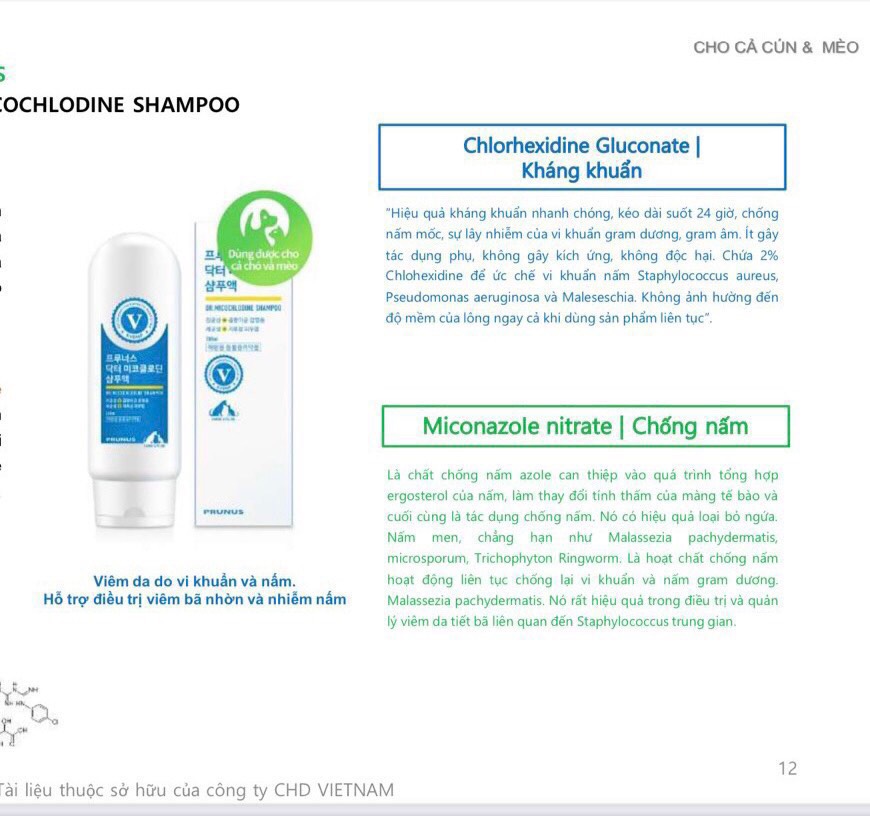 SỮA TẮM TRỊ NẤM VÀ VIÊM DA CHO CHÓ MÈO PRUNUS DR. MICOCHLODINE SHAMPOO 200ml