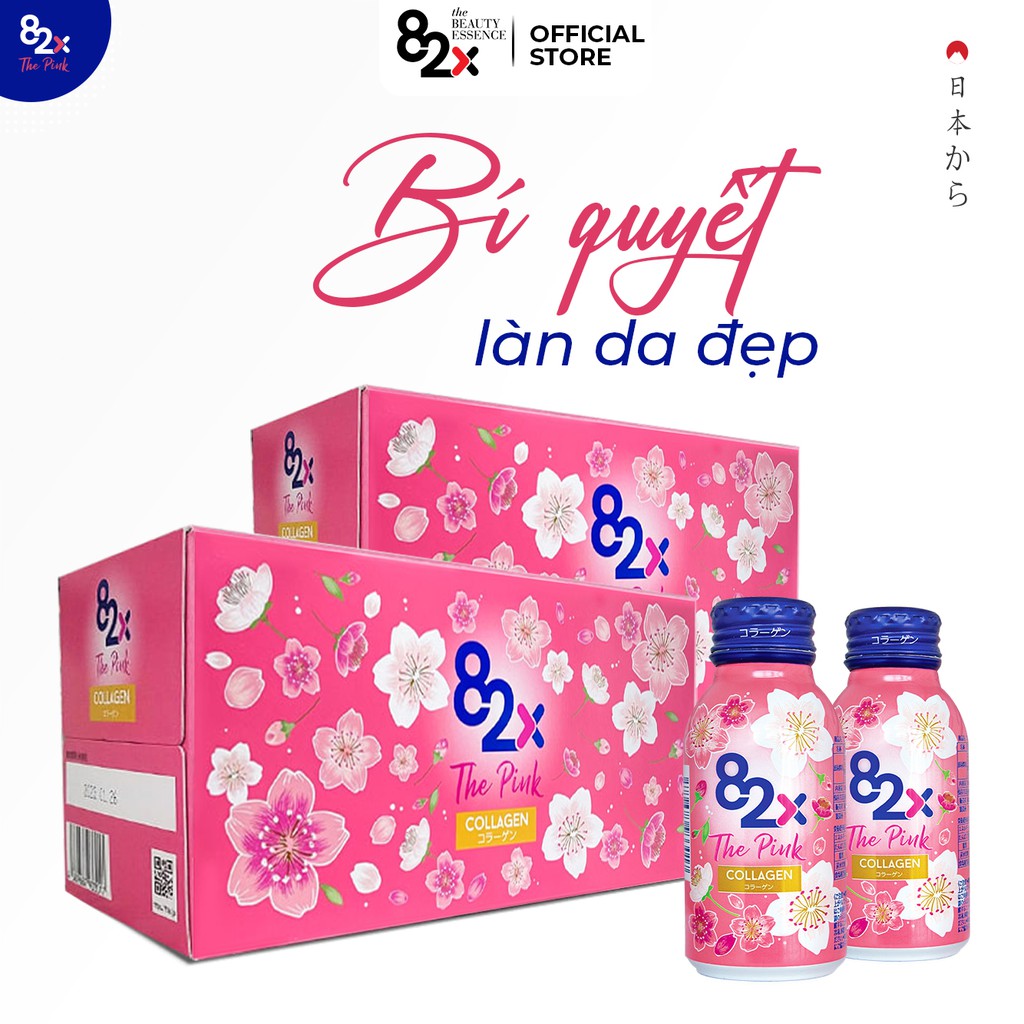Combo 2 hộp 82X The Pink Collagen 100ml, 1000mg Collagen, Nước Uống Đẹp Da Tràn Năng Lượng Từ Nhật Bản