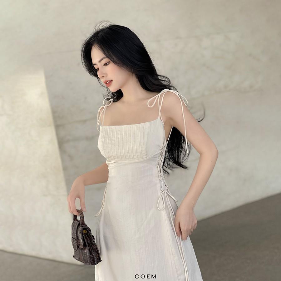 Đầm Midi Hai Dây Chất Liệu Linen Cao Cấp Màu Trắng CO EM Thiết Kế Nữ Tính Quyến Rũ Sexy Phù Hợp Hẹn Hò Tiệc Tùng