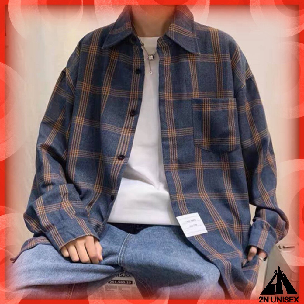 Áo sơ mi unisex form rộng - somi nam nữ sọc số 16