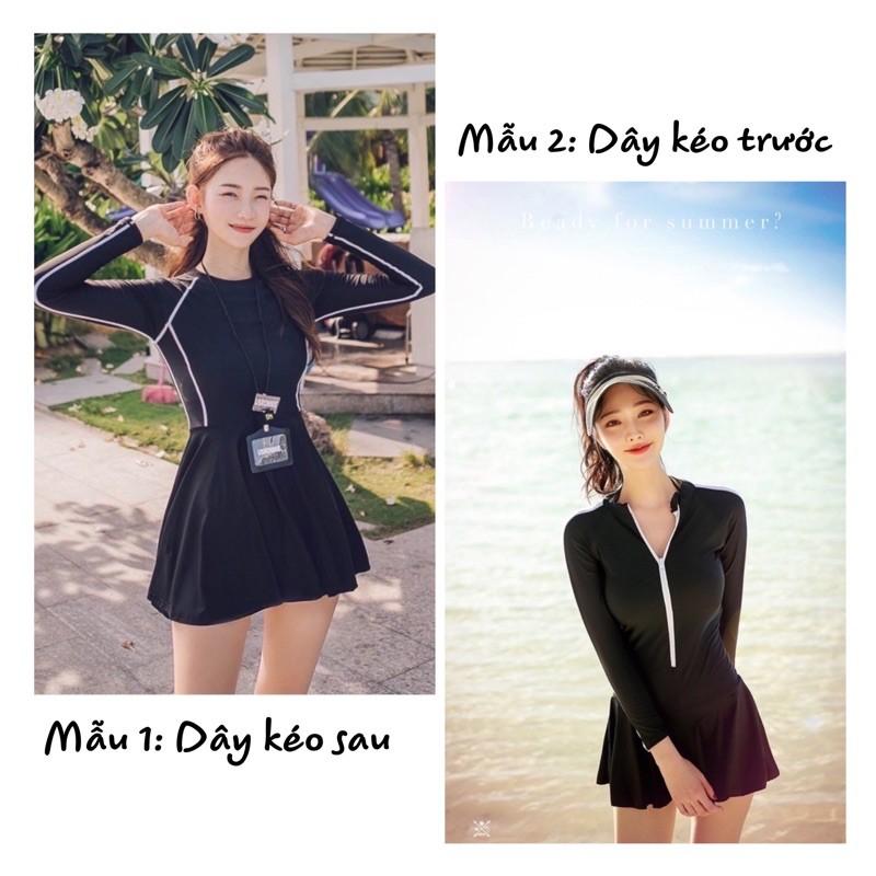 Bikini đi biển kín đáo 1 mảnh liền váy - Đồ bơi nữ tay dài liền thân có quần bên trong - shopnabi TD1MLV_DKTS