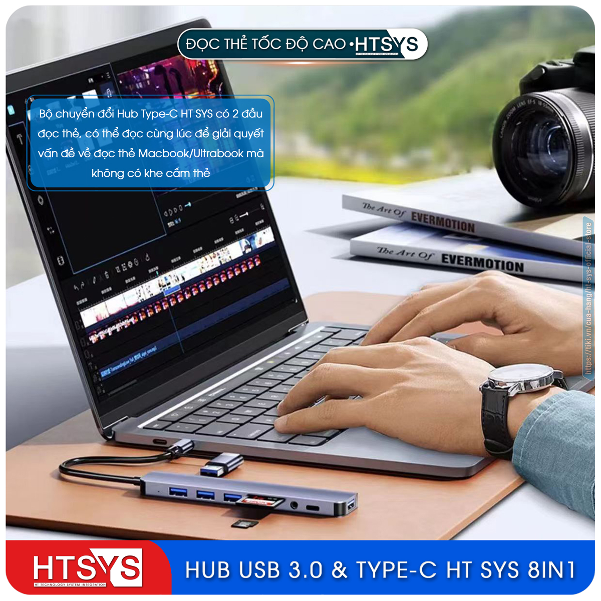 Hub Chuyển Đổi USB Type C HT SYS 8 in 1 To USB 3.0, SD, TF, USB C, Audio 3.5 - Hàng Chính Hãng