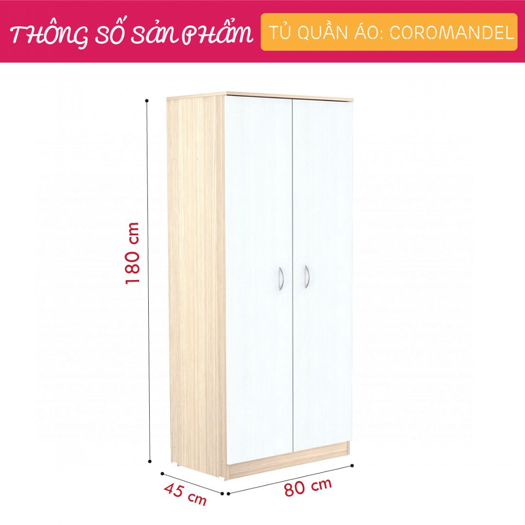 Tủ quần áo gỗ hiện đại SMLIFE Coromandel | Gỗ MDF dày 17mm chống ẩm | D80xR45xC180cm