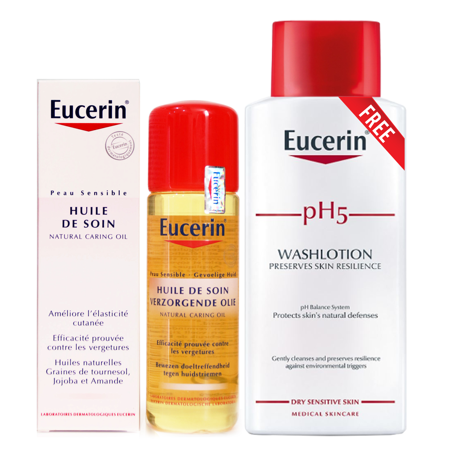 Eucerin Natural Caring Oil, dầu chống rạn da bà bầu (125mL, free sữa tắm pH5 200mL)