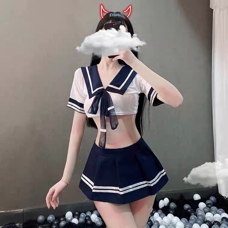 Cosplay hóa trang học sinh áo kèm chân váy sexy Q604 - Áo kèm chân váy gợi cảm - Đồ ngủ nữ
