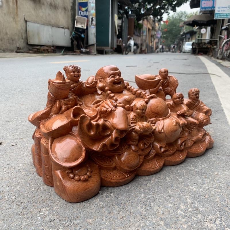 Tượng phật di lặc ngũ phúc ngồi gỗ hương liền khối ngang 30 - 40 - 50 - 60, trang trí phòng khách, phòng làm việc, tủ