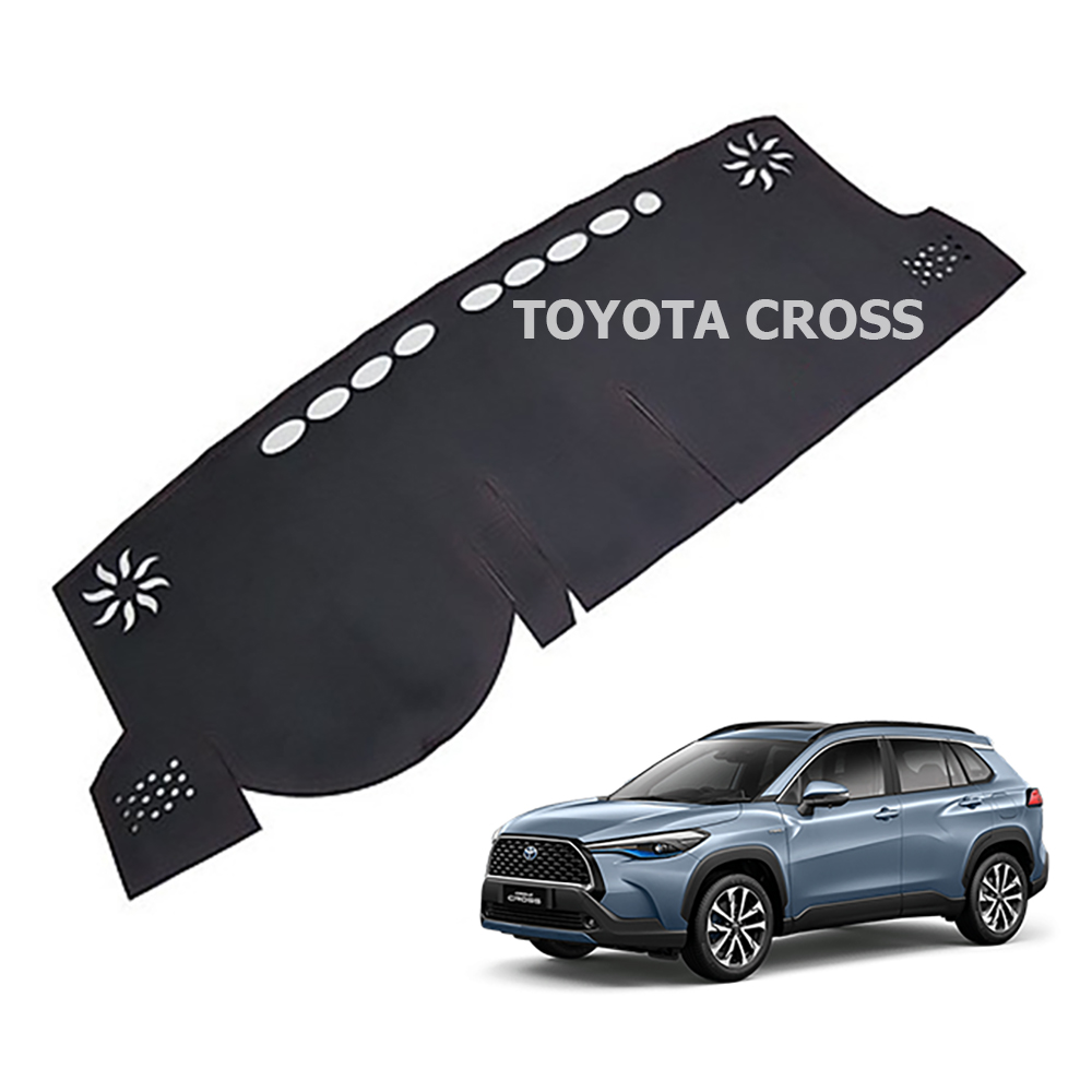 Thảm da Taplo vân Carbon Cao cấp dành cho xe Toyota Cross 2020 có khắc chữ Toyota Cross và cắt bằng máy lazer