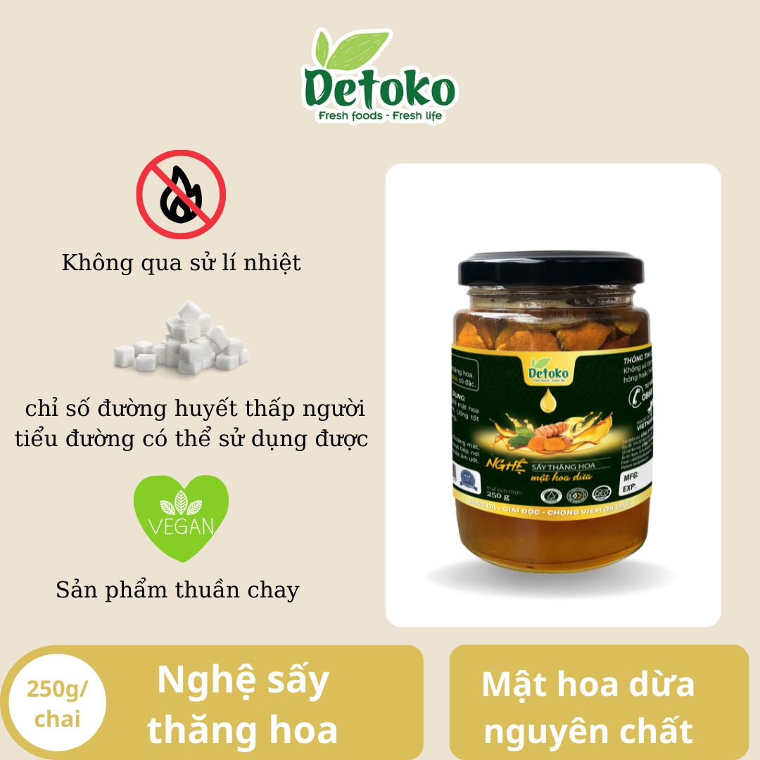 Nghệ Sấy Thăng Hoa Ngâm Mật Hoa Dừa Detoko Cao Cấp 250G