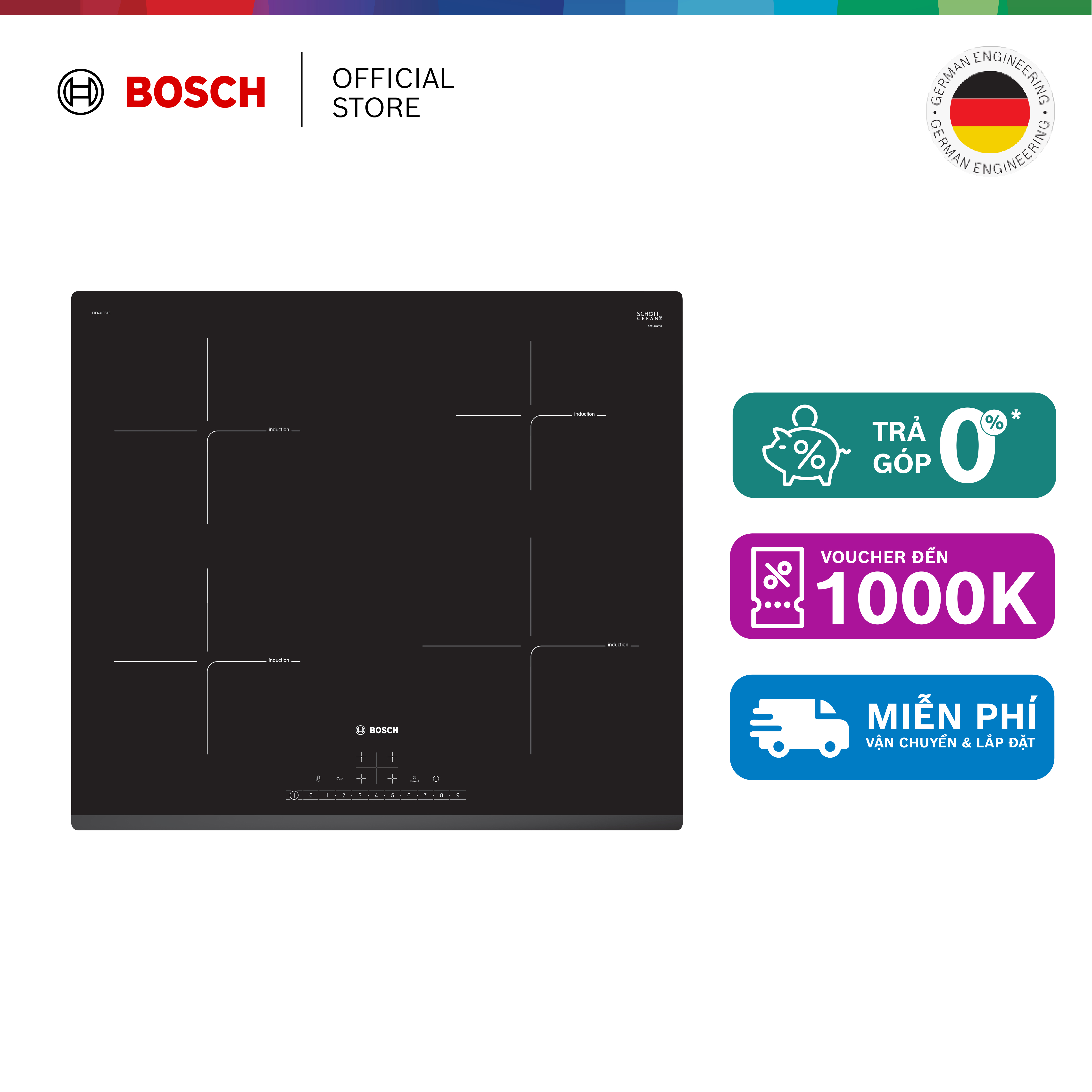 Bếp từ Bosch 4 vùng nấu PIE631FB1E - Series 6 (60cm) - Hàng chính hãng