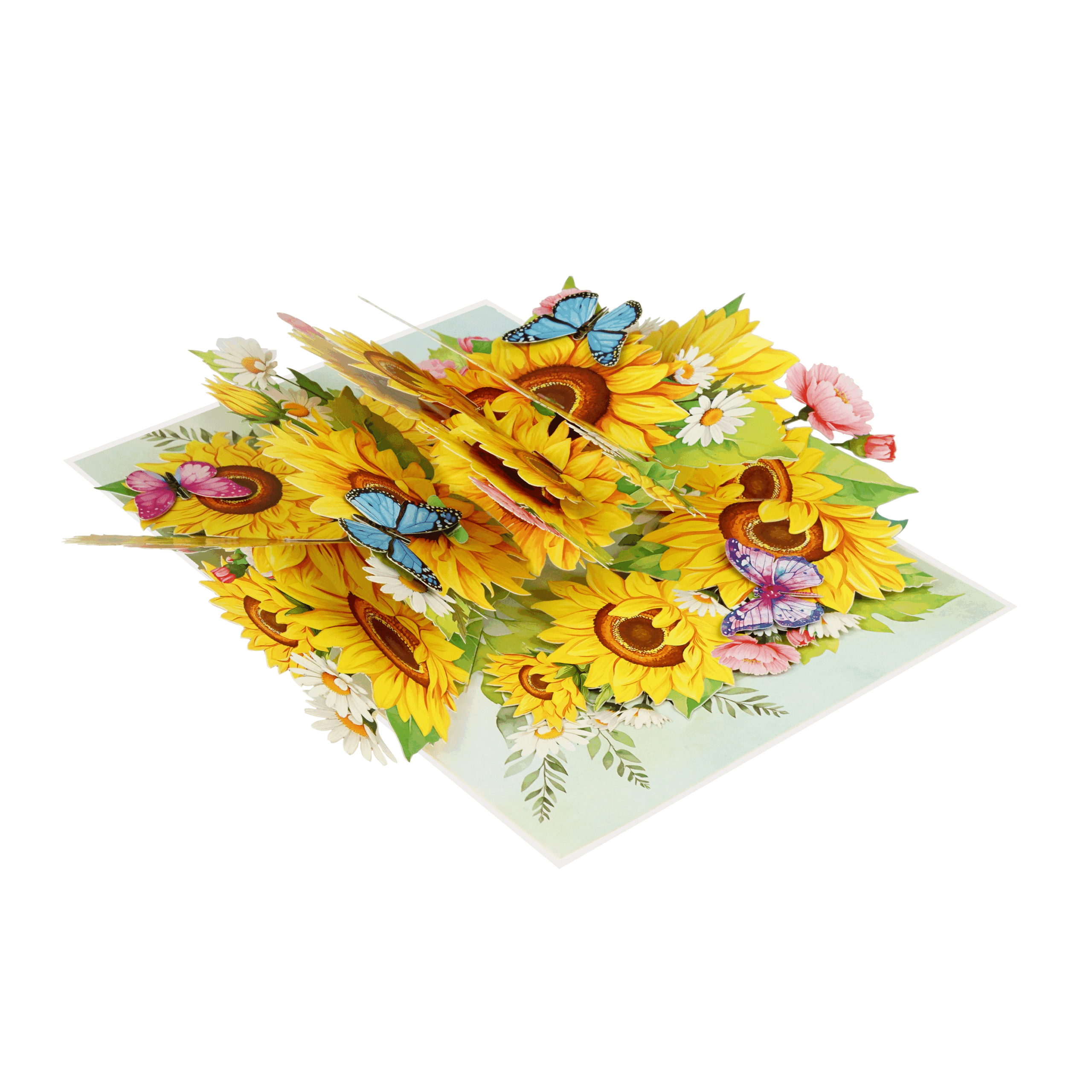 F64-  Thiệp 3D Hoa Hướng Dương &amp; Bướm Xanh – Pop Up Card Viethands Giftshop
