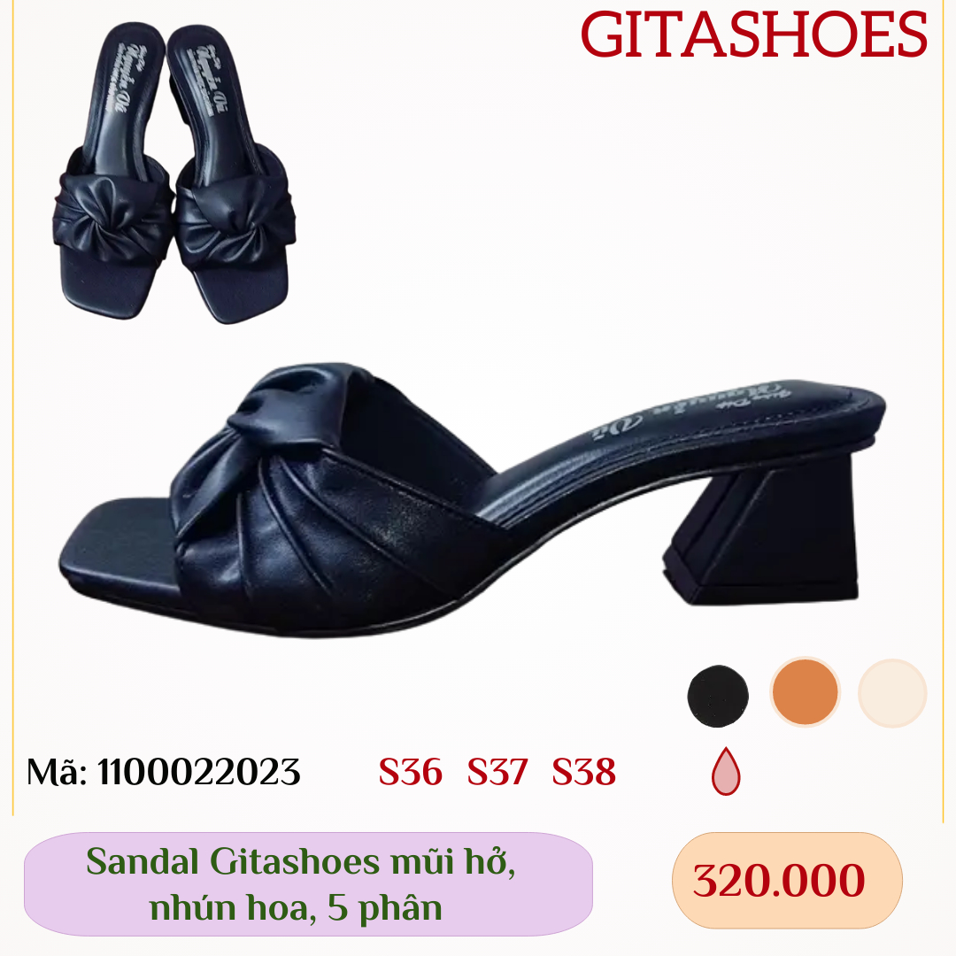 Giày xăng đan gitashoes mũi hở, nhún hoa, cao 5 phân - 1100022023