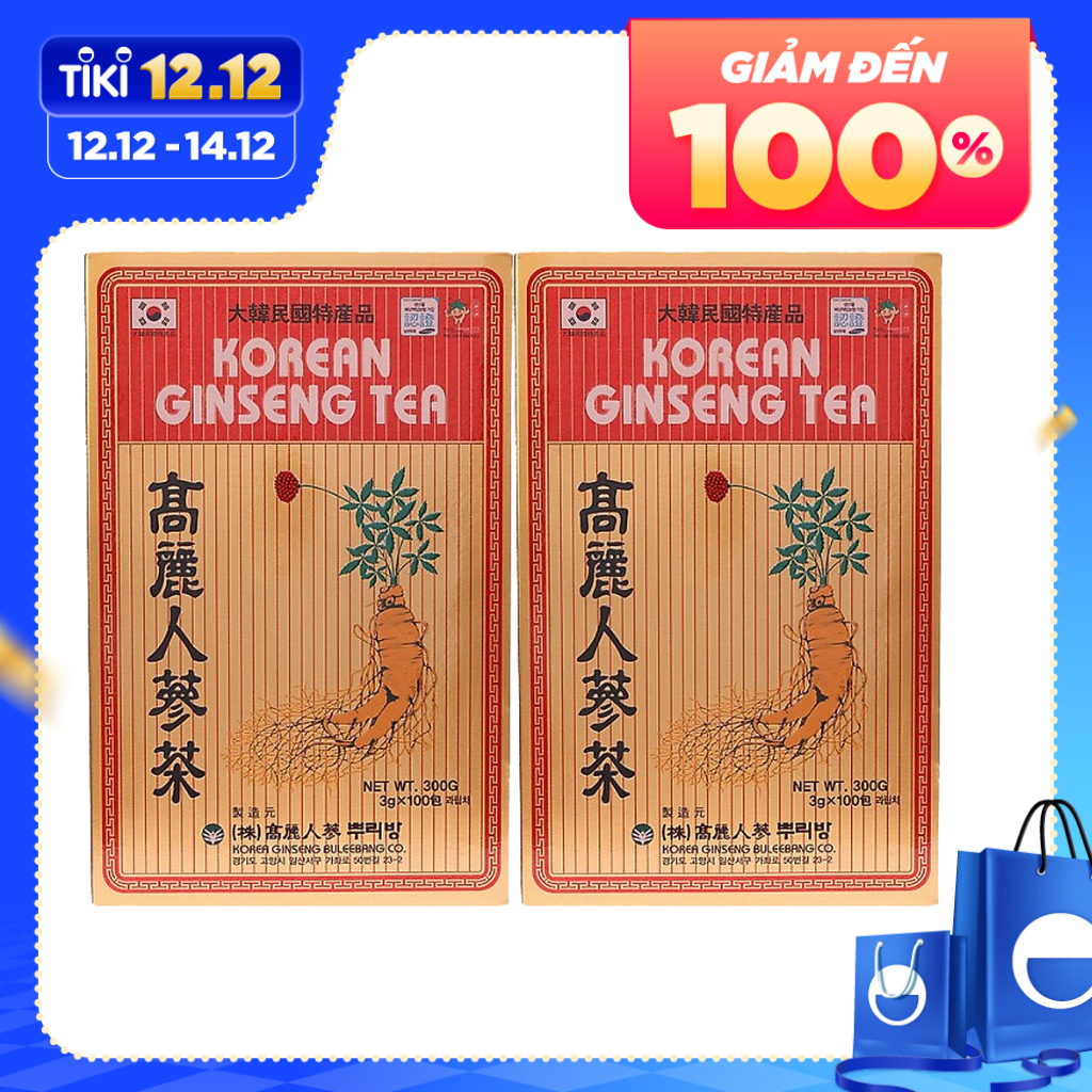 Combo 02 hộp trà sâm gingseng Hàn Quốc (hộp 100 gói)