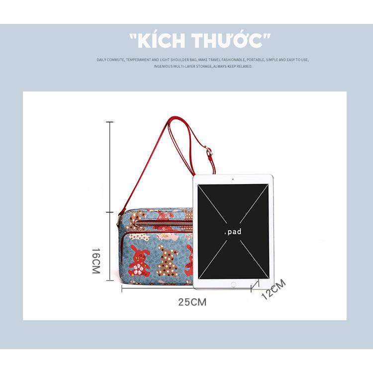 Túi đeo chéo nữ thời trang trung niên thiết kế nhiều ngăn đựng vừa điện thoại vải nylon chống nước 7008-5