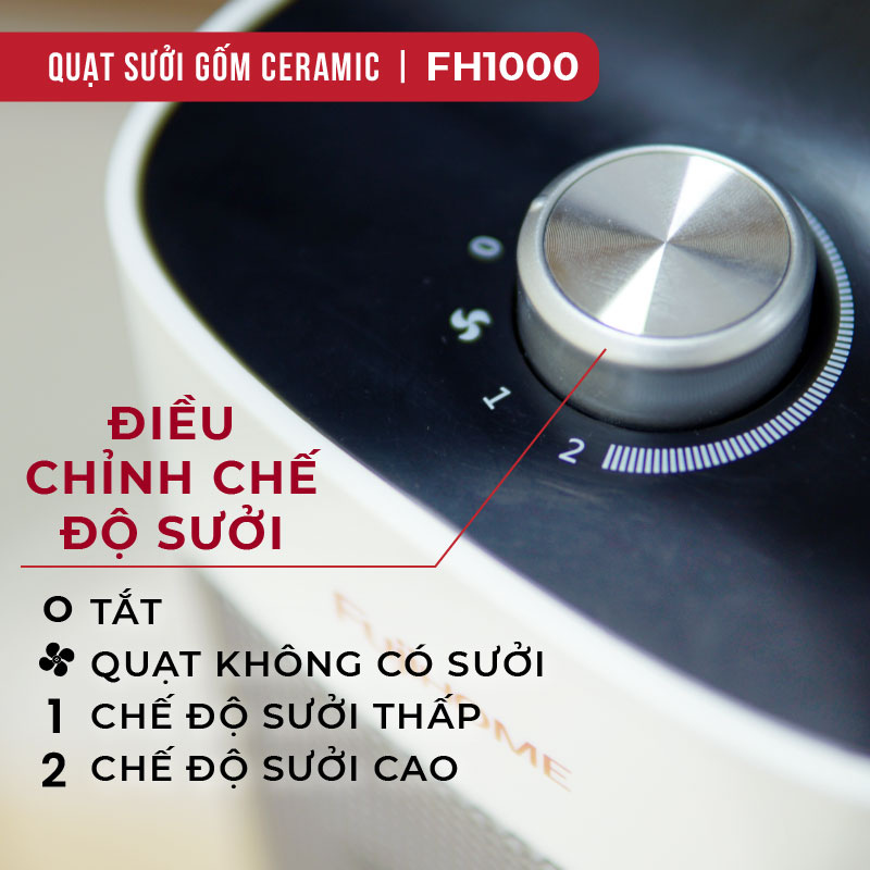 Quạt sưởi gốm để bàn FUJIHOME FH1000 nhỏ gọn, Làm ấm nhanh, 2 chế độ sưởi, Tiết kiệm điện, Hàng chính hãng