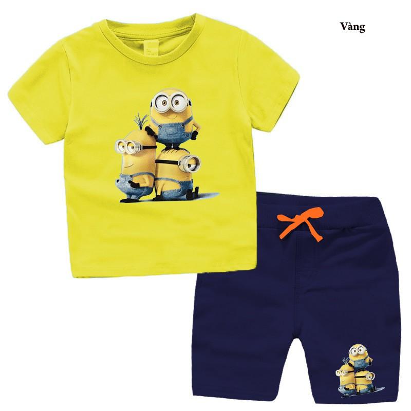 Bộ quần áo ngắn tay cho bé trai, bé gái, in 3 chú minion đáng yêu