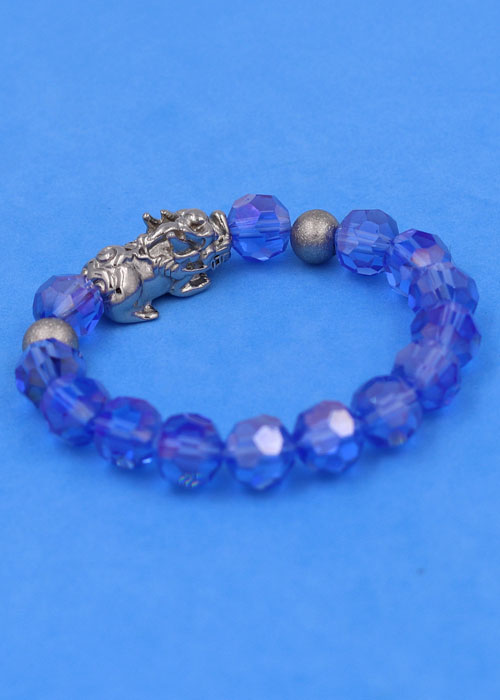 Vòng tay Pha Lê Xanh Dương cắt giác 10 ly - Vòng tay Tỳ Hưu Inox 2 Bi VFLGXDTHTRHB10