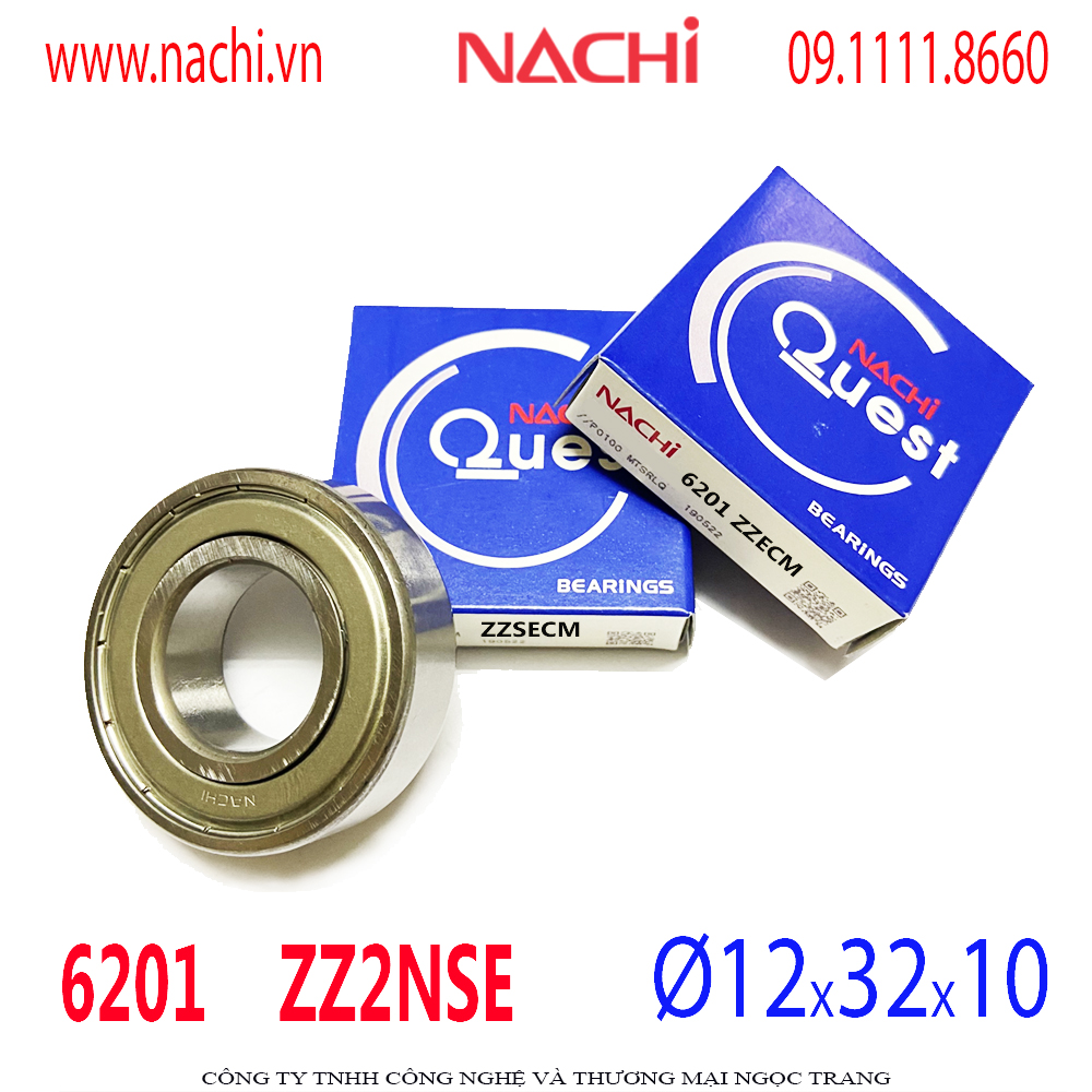 Vòng bi Nachi 6201ZZ , Bạc đạn Nachi 6201ZZ, Bearing NACHI 6201ZZ -Vòng bi Ø12x32x10mm phụ tùng oto xe máy - BEARING 6201 NACHI JAPAN - FUJIKOSHI 100% CHÍNH HÃNG