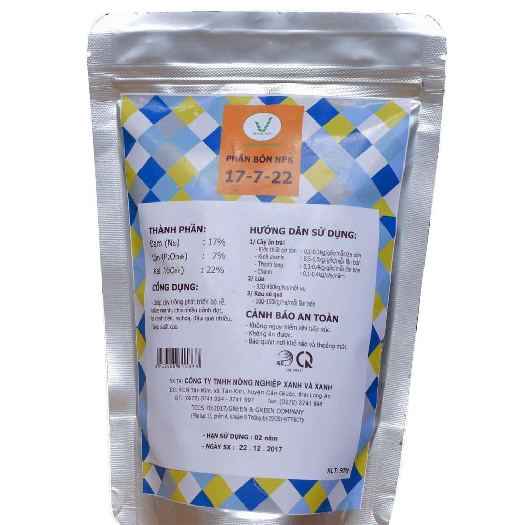Phân bón NPK Xanh và Xanh 17-7-22, Chuyên Kích quả, tăng độ ngọt tự nhiên, thích hợp cho giai đoạn thu hoạch.