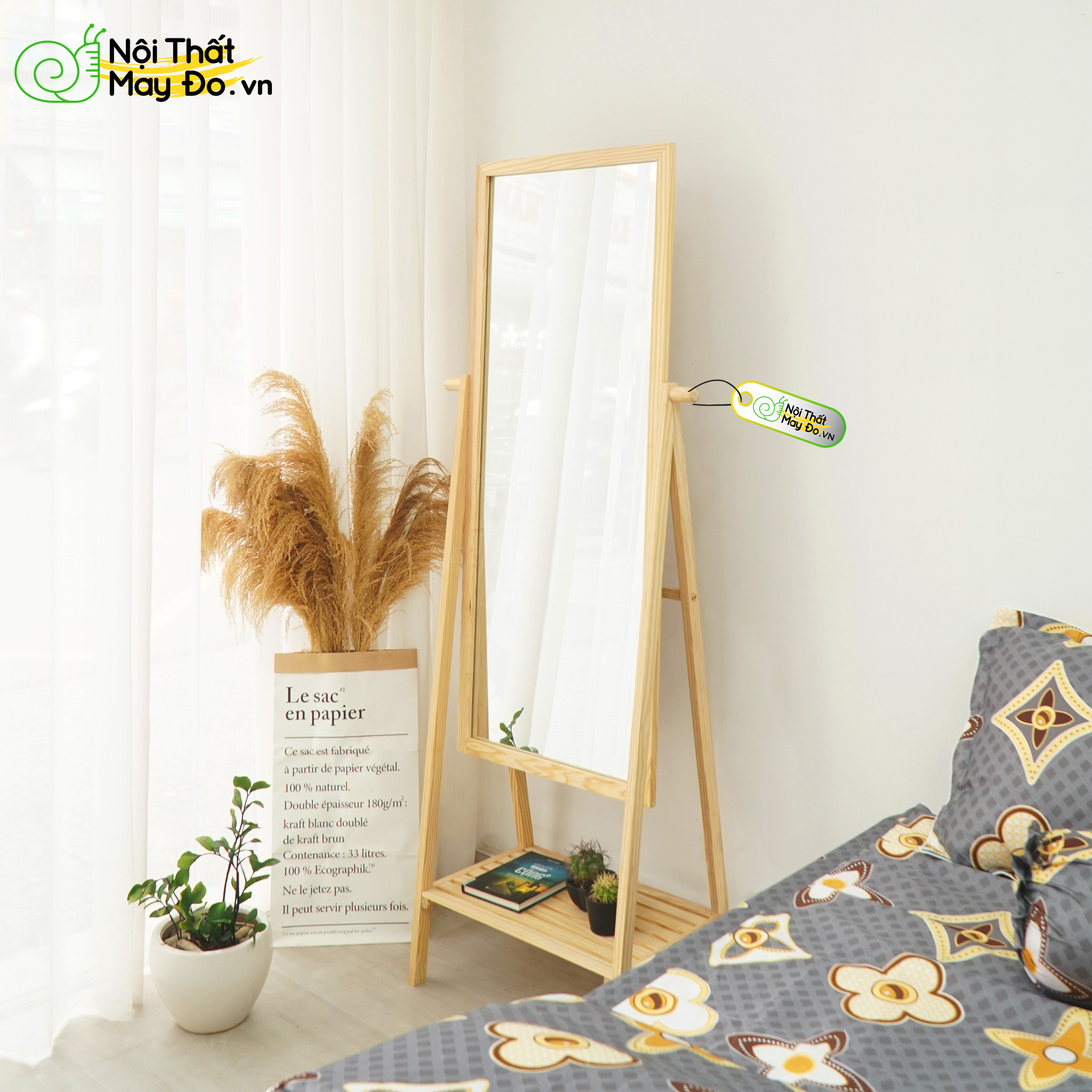 Gương Soi Toàn Thân Liền Kệ - A Mirror Shelf - Có Kệ Nhỏ Chứa Đồ Tiện Lợi - Khung Gỗ Tự Nhiên - Dễ Di Chuyển - Có 3 màu lựa chọn