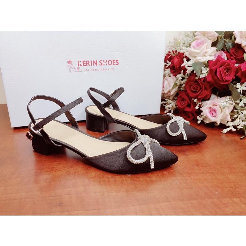 Giày sandal bệt - 5cm lụa satin có nơ